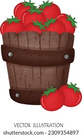 Bucket of fresh tomatoes cartoon drawing 