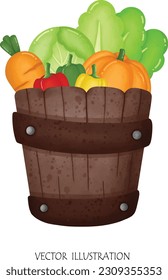 Ilustración vectorial de cubo de verduras frescas 
