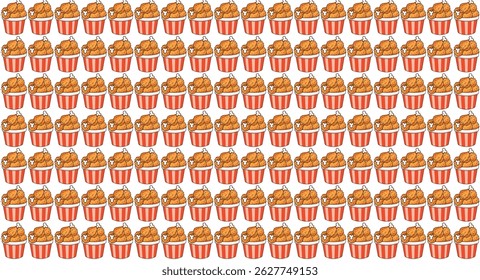 bucket of fried chicken, clipart, illustration for backgrounds and textures, pattern