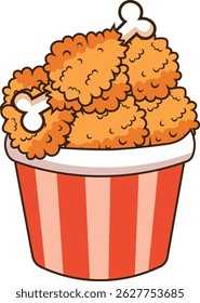 bucket of fried chicken, clipart, illustration for backgrounds and textures
