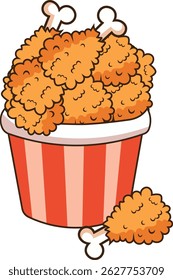 bucket of fried chicken, clipart, illustration for backgrounds and textures