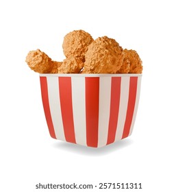 Bucket of Fried Chicken. Crispy chicken legs snack in a box. Takeaway fast food isolated icon illustration