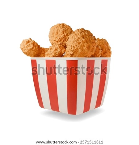 Bucket of Fried Chicken. Crispy chicken legs snack in a box. Takeaway fast food isolated icon illustration