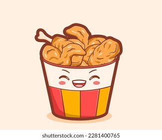 Bucket of fried chicken kawaii character