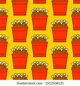 Bucket of fried chicken legs pattern seamless. vector background 