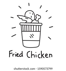 Bucket of fried chicken vector illustration with hand drawn style isolated on white background. Fried chicken doodle 