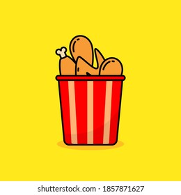 Bucket of fried chicken vector illustration isolated on yellow background. Bucket of fried chicken linear color icon 