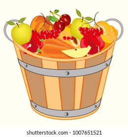 Bucket with fruit and berry on white background is insulated