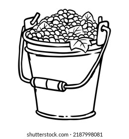 A Bucket Full Of Berries Lineart Vector Icon. Eat Local Concept. Pick Your Own Berries Comic Style Image. Hand Drawn Isolated Lineart Illustration For Prints, Designs, Cards. 