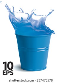 Bucket full of clear water with splashes. Isolated vector illustration