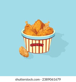 A bucket full of fried chicken is vectored.