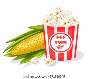 bucket full of popcorn with corn cob