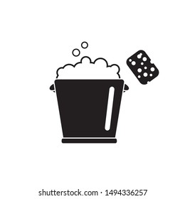 Bucket full of soap with sponge, cleaning vector icon