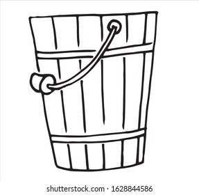 Bucket for garden, vector doodle line art illustration, sticker, icon. Isolated on white background. Easy to change color. Gardening tools for small home garden.