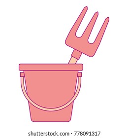 bucket with gardening rake