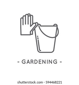 Bucket and gloves line icon. Universal Minimal Modern Thin Line Black Icon on White Background
