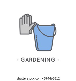 Bucket and gloves line icon. Universal Minimal Modern Thin Line Color Icon on White Background