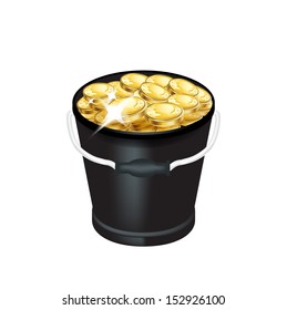 bucket with golden coins