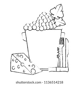 bucket with grapes cluster and cheese