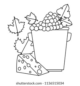 bucket with grapes cluster and cheese