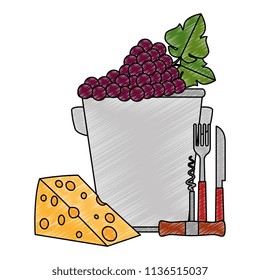 bucket with grapes cluster and cheese