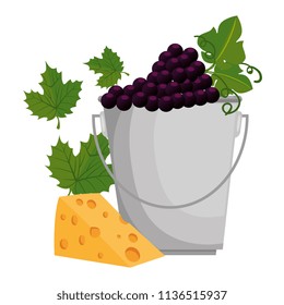 bucket with grapes cluster and cheese