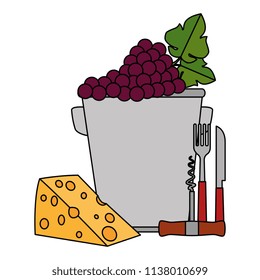 bucket with grapes cluster and cheese