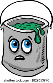 Bucket with green paint, illustration, vector on white background