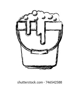 bucket with handle and full of water and soap detergent in monochrome blurred silhouette vector illustration