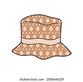 Bucket hat with brown luxury brand style pattern isolated vector, vogue fashion and haute couture.