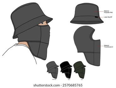 Bucket Hat With Buff Mockup with Combo Colour