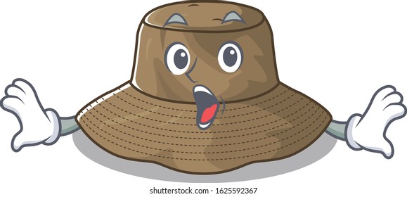 Bucket hat cartoon character design on a surprised gesture