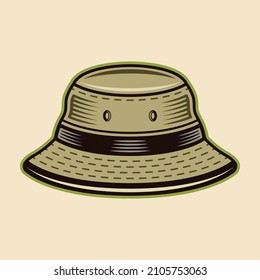 Ilustración vectorial colorida del personaje de sombrero de cubo en el estilo de dibujos animados aislados en el fondo de la luz