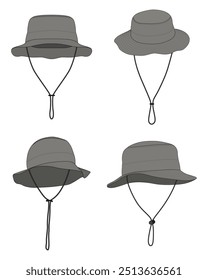 Bucket hat collection. Jungle hat. Outdoor adventure hat