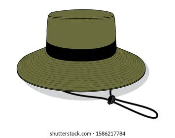 Bucket Hat Design Vector With Army/Black Colors and Stopper Rope.