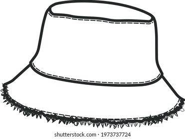 Bucket Hat Fashion Flat Sketch. Hat  Technical Drawing