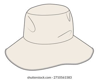 Bucket hat flat sketch vector mockup template technical illustration.
