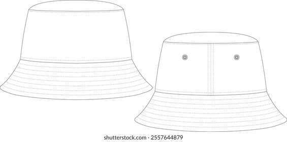 bucket hat front and back flat sketch
