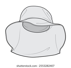 Bucket hat for ladies vector mockup template technical drawing.