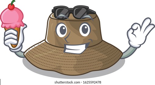 Bucket hat mascot cartoon design with ice cream