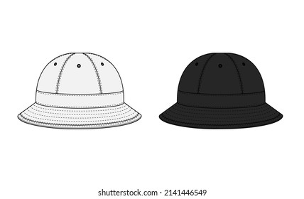 Bucket hat (metro hat ) template vector illustration set