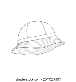 bucket hat outline drawing vector, bucket hat in a sketch style, trainers template outline, vector Illustration.