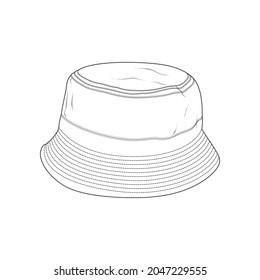 bucket hat outline drawing vector, bucket hat in a sketch style, trainers template outline, vector Illustration.