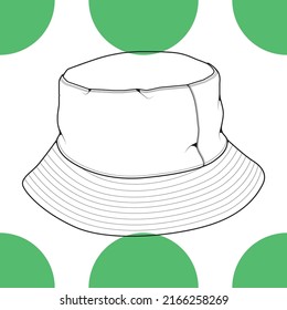 bucket hat outline drawing vector, bucket hat in a sketch style, trainers template outline, vector Illustration.
