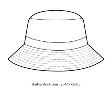 Vista lateral do Bucket Hat. Verão Cabeça Moda acessórios cap roupa ilustração técnica. Capacete vetor para homens, mulheres, estilo unisex, modelo plano CAD mockup esboço esboço isolado