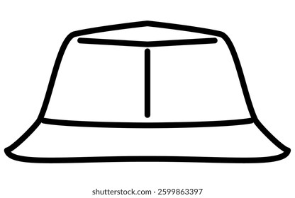 Bucket hat, Simple black and white line drawing icon of clothing, Vector Illustration
