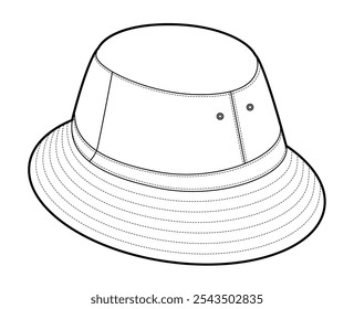 Bucket Hat. Summer Head Fashion accessory cap with narrow brim clothing technical illustration. Vector headgear for Men, women, unisex style, flat template CAD mockup sketch outline isolated