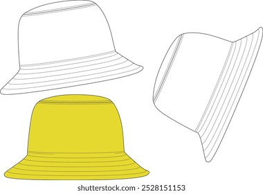 Bucket hat technical fashion illustration. hat template vector illustration.... mock-up