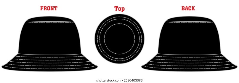 Bucket hat technical fashion illustration. hat template vector illustration. front and back view. white colour. CAD mock-up