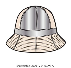 Bucket hat technical flat sketch vector mockup template.